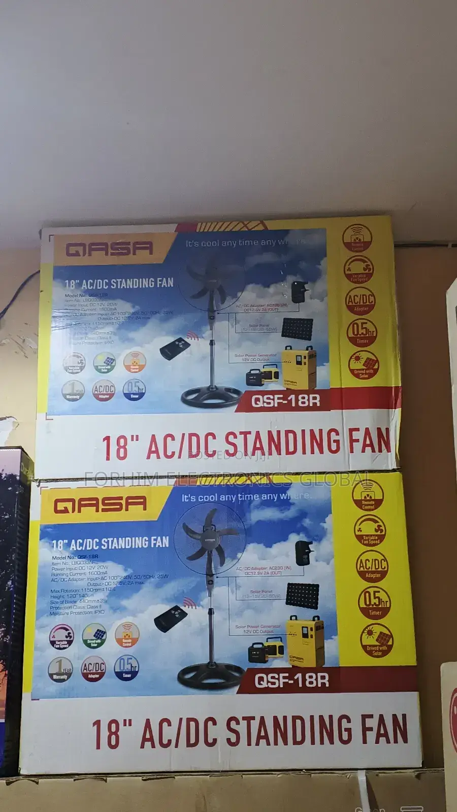 Qasa 18" Solar Standing Fan