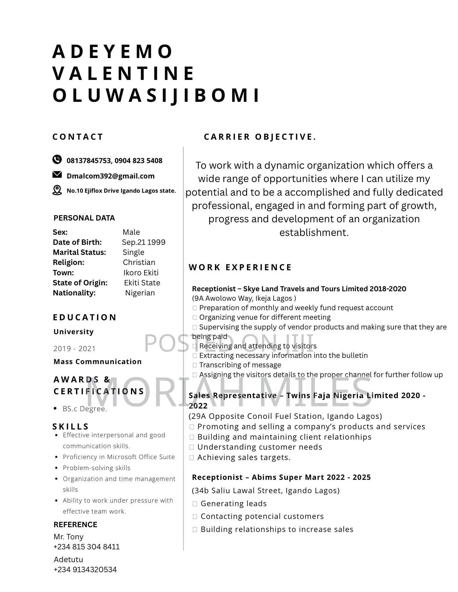 Open to Any CV.