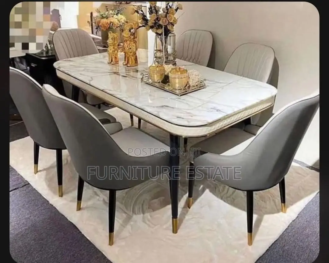 6-Seater Luxury Marble Dining Table Set