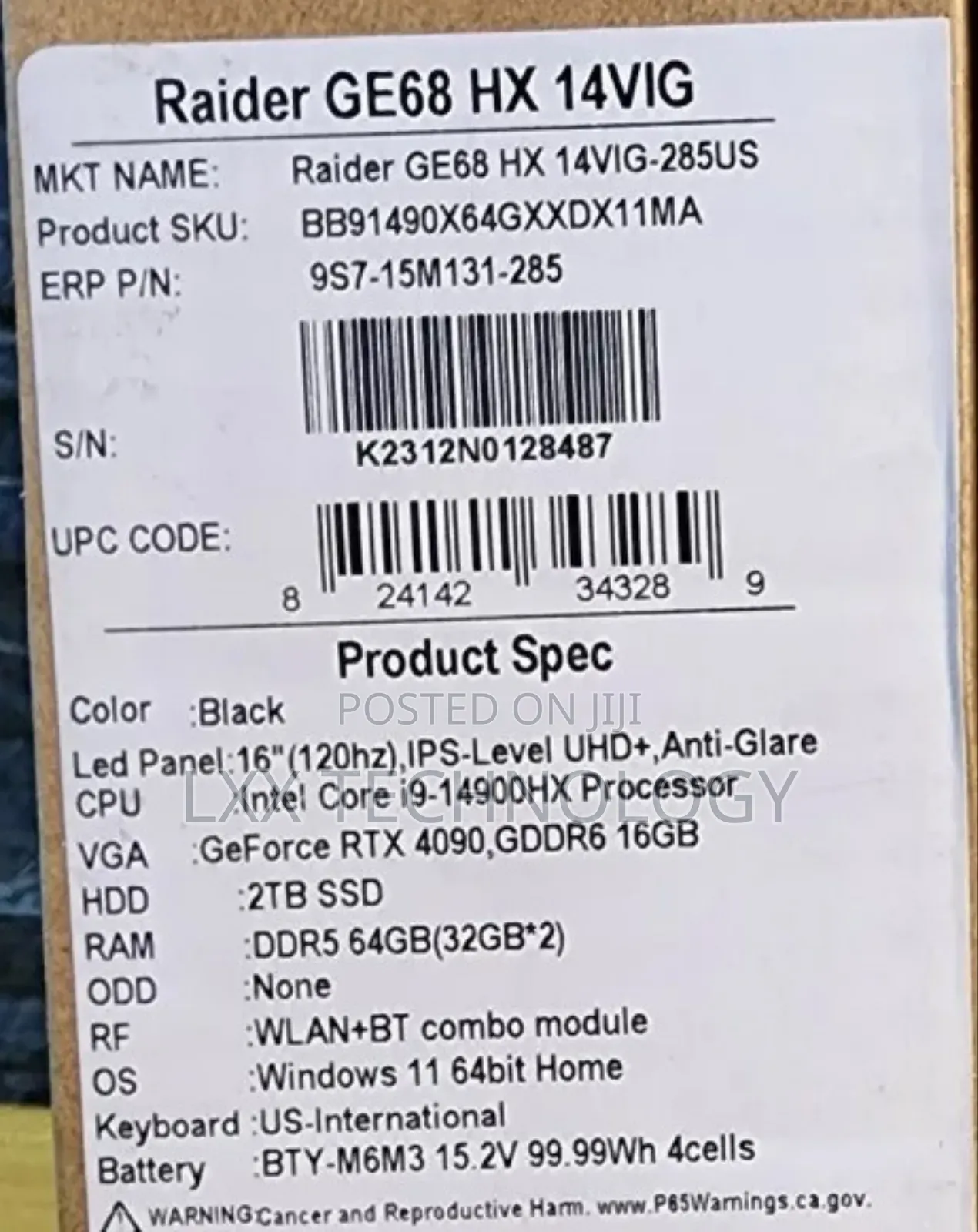 New Laptop MSI 32GB Intel Core I9 SSD 2T