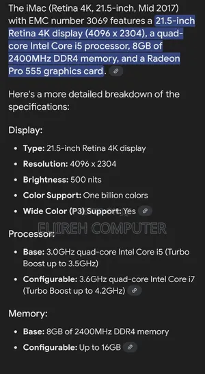 Desktop Computer Apple iMac 8GB Intel Core I5 HDD 1T