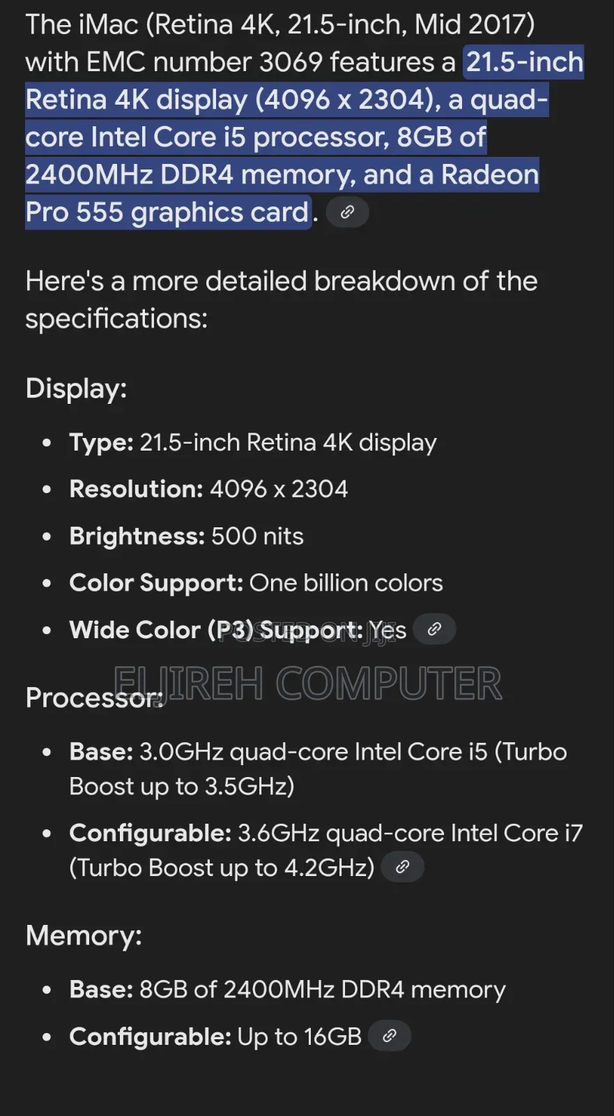 Desktop Computer Apple iMac 8GB Intel Core I5 HDD 1T