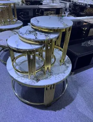 Solid Marble Center Table With 3-in-1 Expandable Side Stools