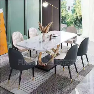 6-Seater Marble Dining Set With Ring Legs