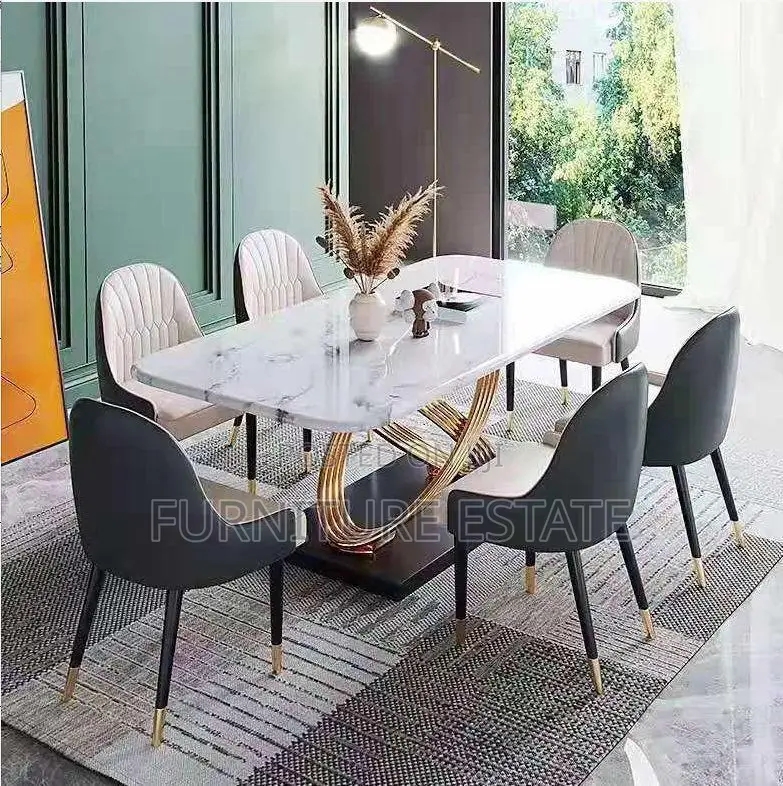 6-Seater Marble Dining Set With Ring Legs