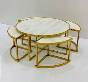 Round Contemporary Center Table With 4 Side Stools