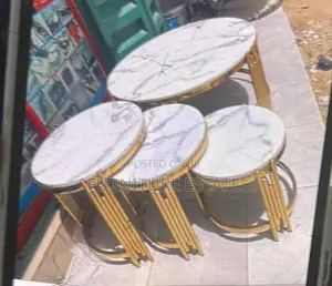 Round Strong Marble Center Table With 3 Side Stools