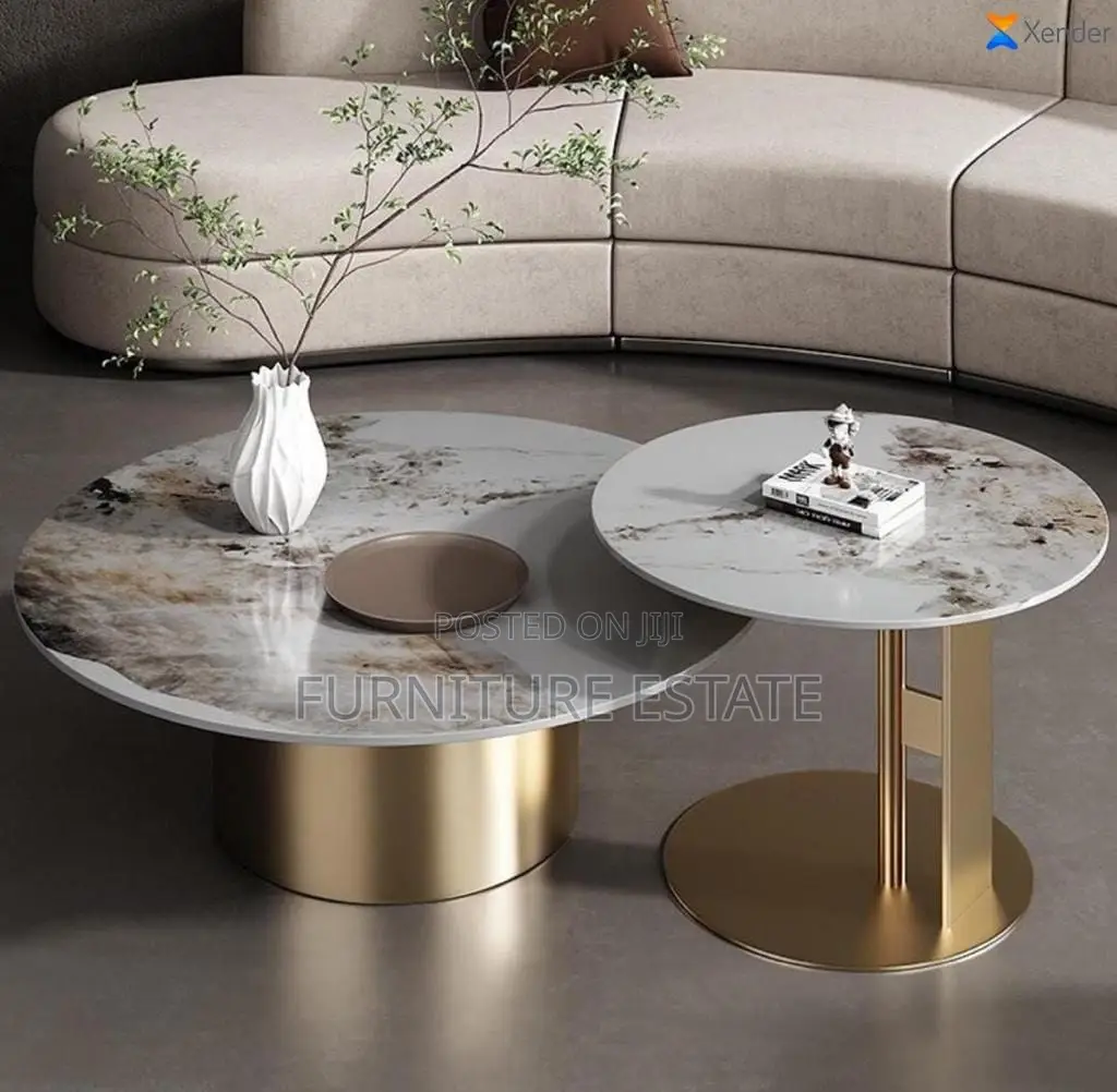 Premium Round Top Marble Center Table With Stool
