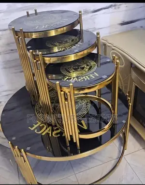 Premium Round Versace Top Center Table With 3 Side Stools