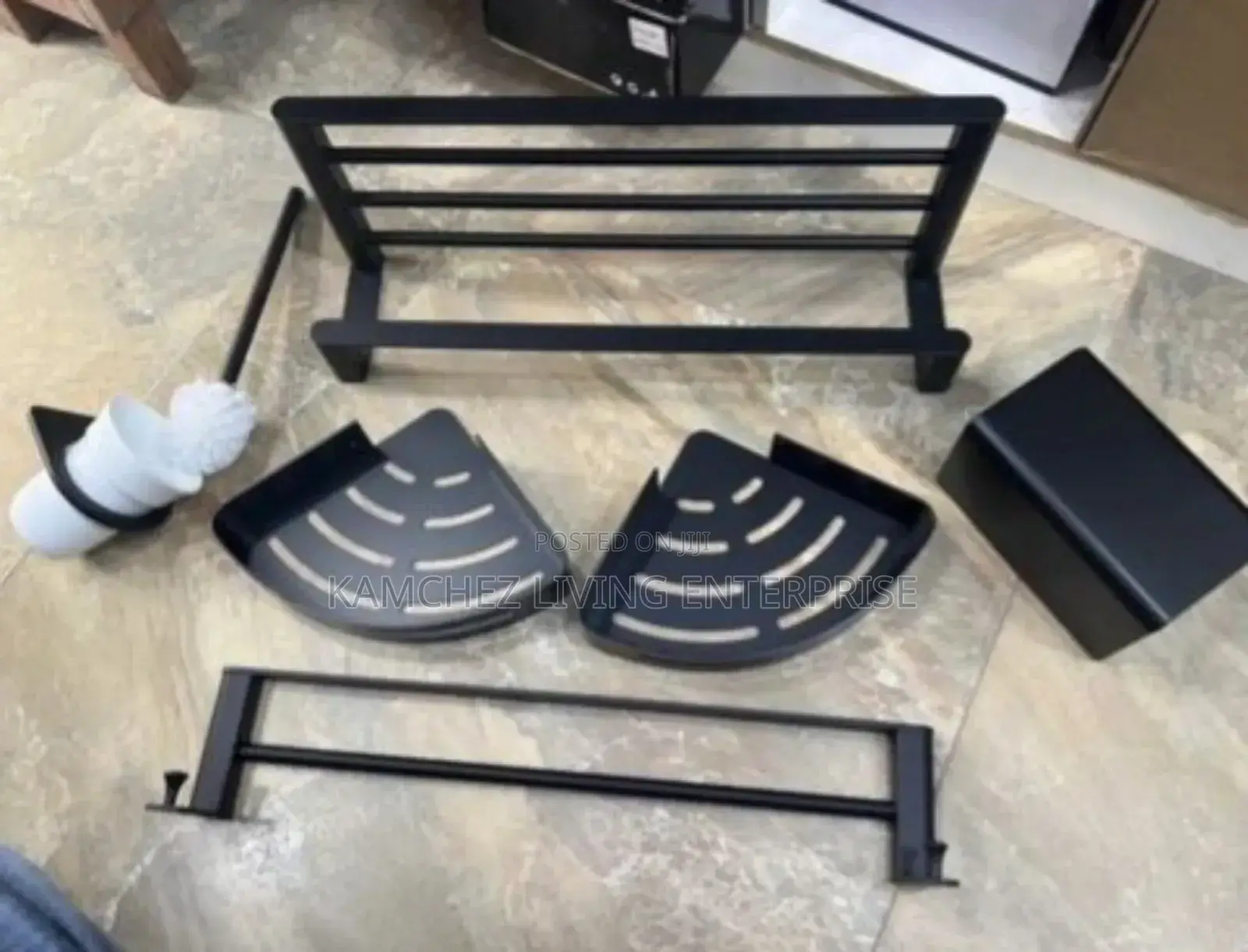 5-Piece Matte Black Bathroom Accessory Set – Wall-Mounted