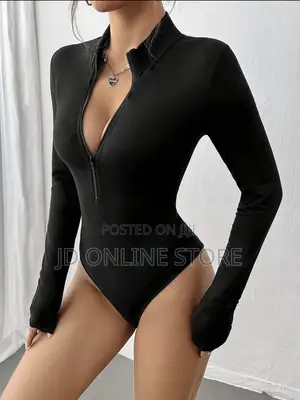 Photo - Women’S Sleek Black Zip-Up Bodysuit.