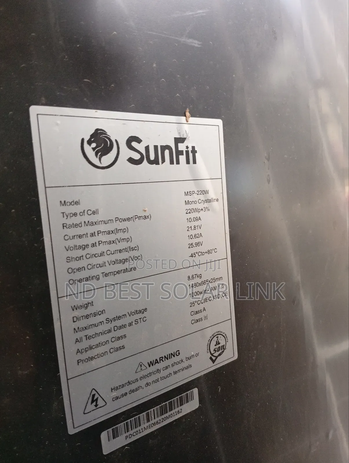220w Sunfit Monocrystaline Panel