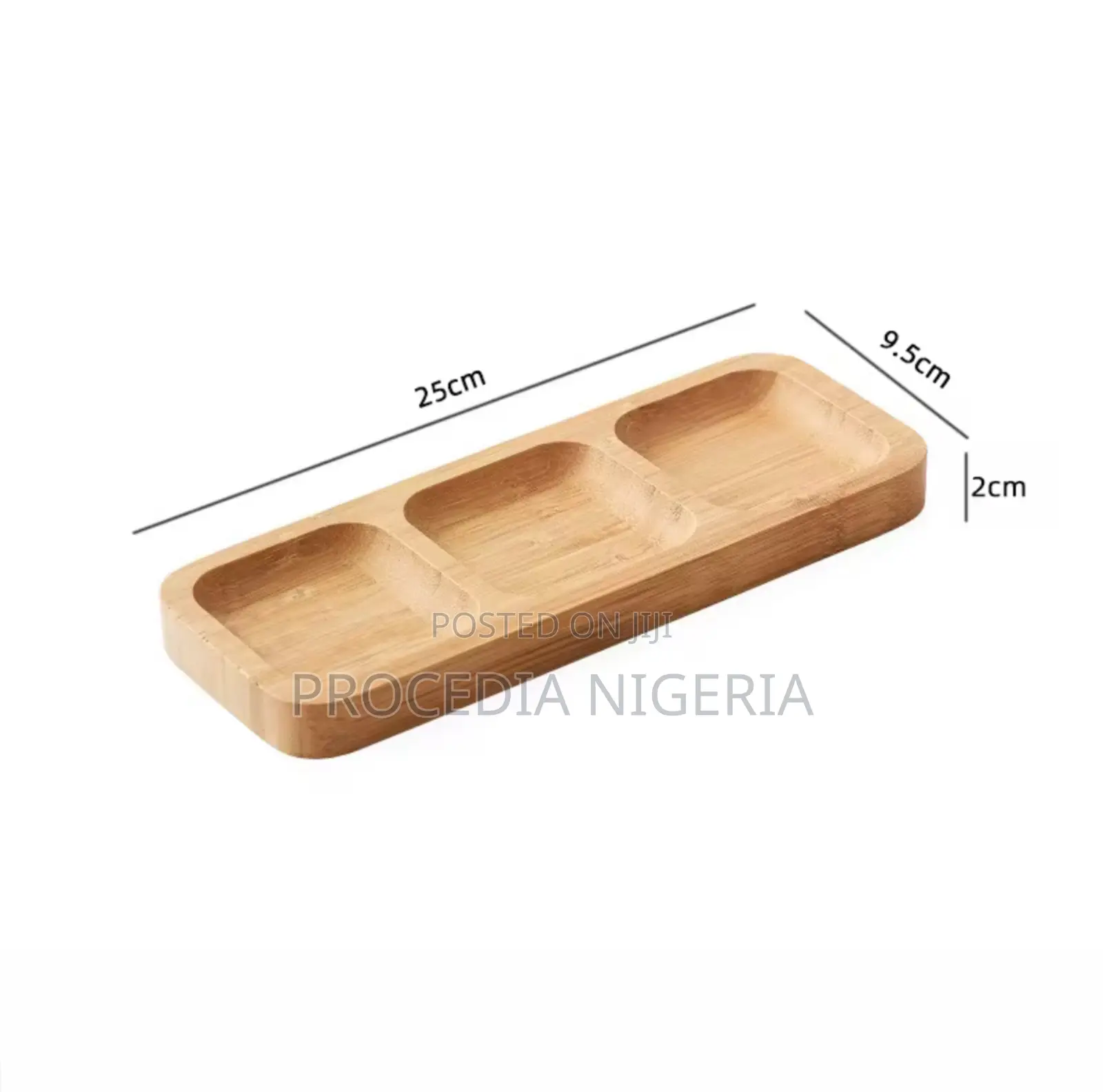 3-Grid Rectangular Wooden Snack Tray