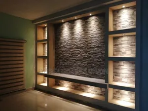 Urban Chic Tv Console With Open Shelving And Brick Accent