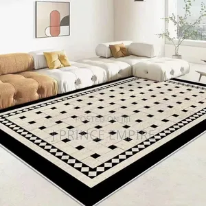 Modern Light Luxury Black Gold Frame Area Rug Bedroom
