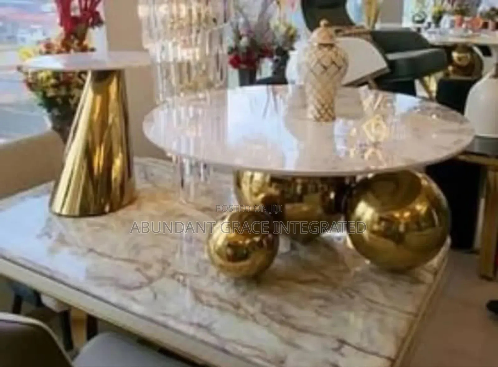 Marble Console Table With a Stool.