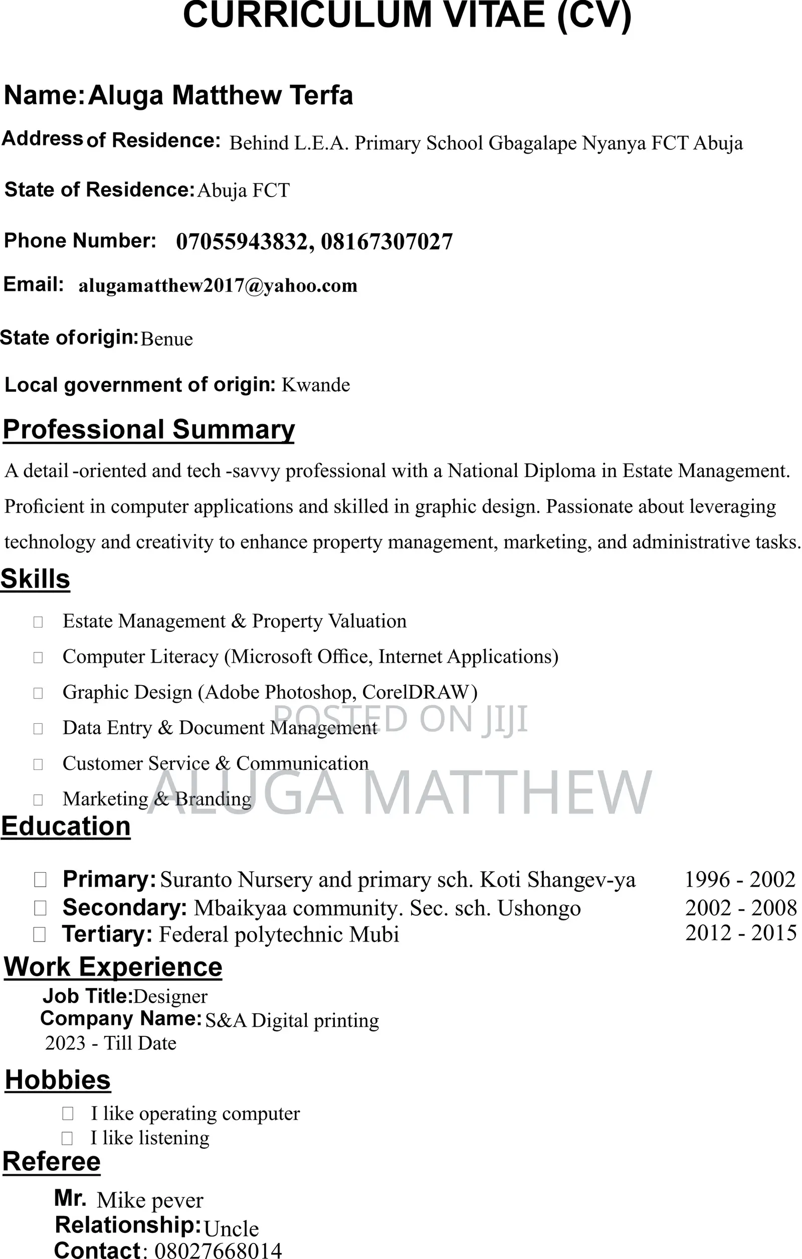 Customer Service CV