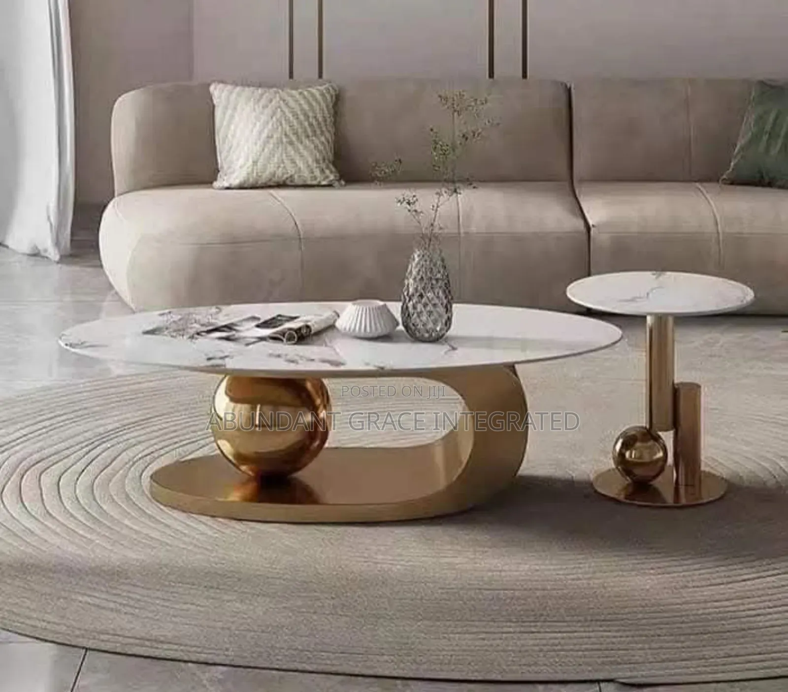 Marble Cocktail Table With Stool.