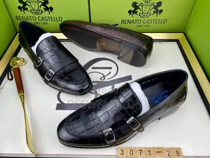 Photo - Renato Castello Black Croc-Embossed Monk Strap Loafers