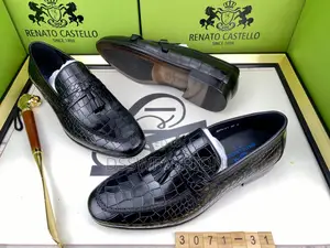 Photo - Renato Castello Black Croc-Embossed Tassel Loafers