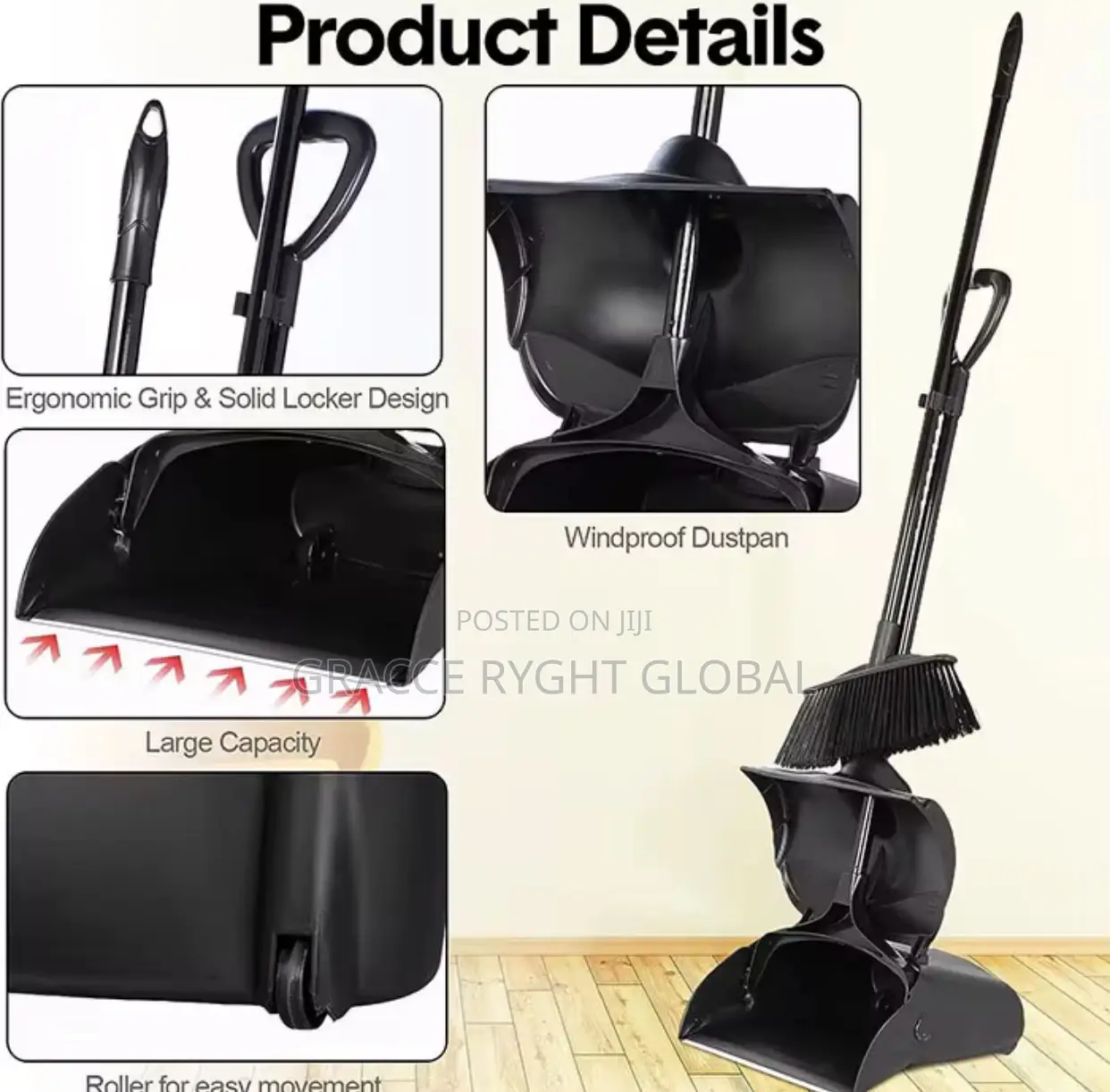 Black Lobby Dustpan and Broom Set