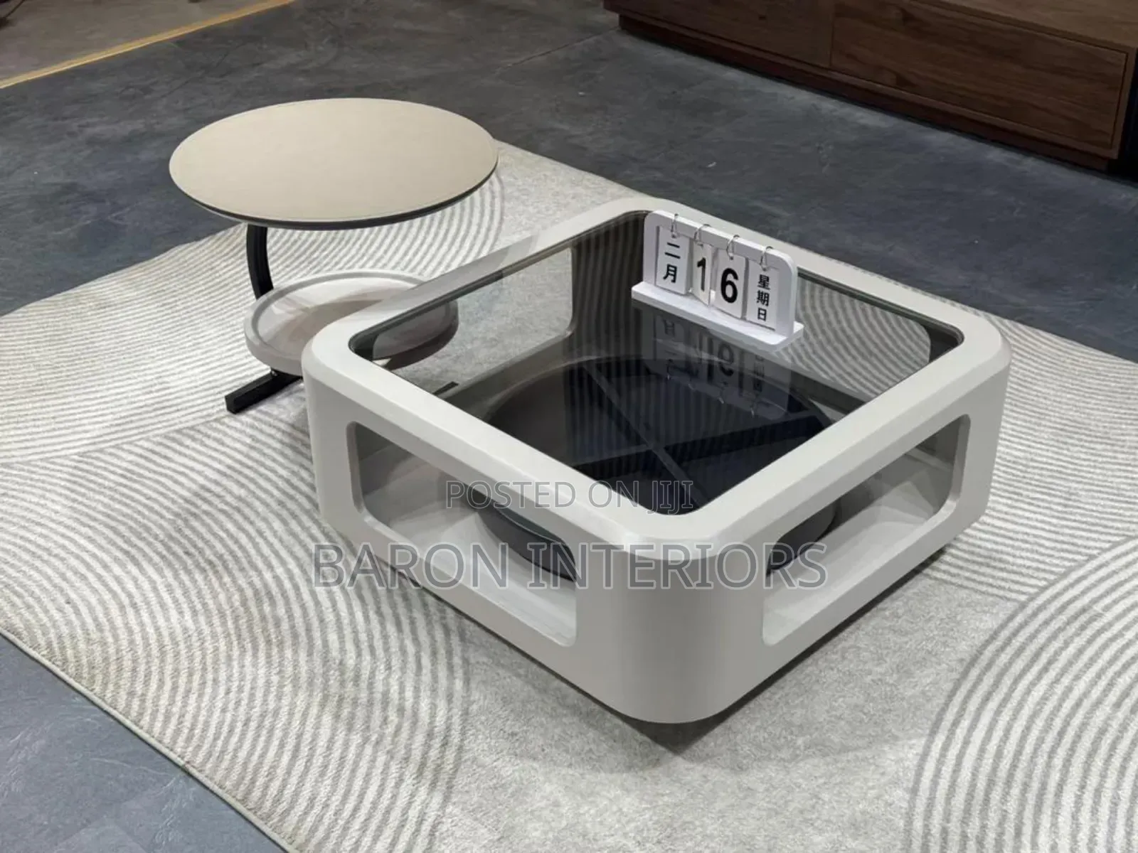 Glass Top Center Table With 1 Side Stool