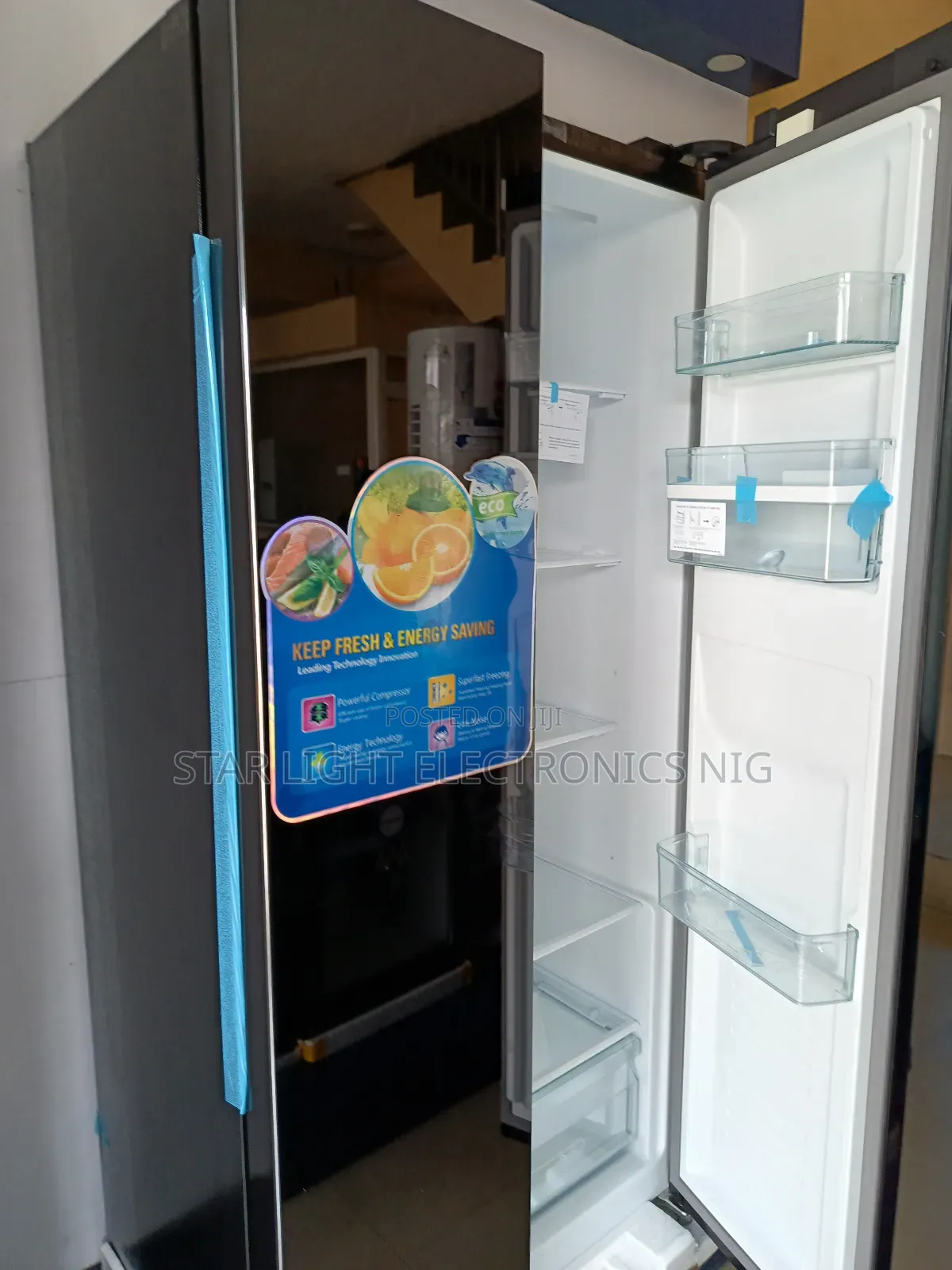 Mirror Black Inverter Side by Side Fridge