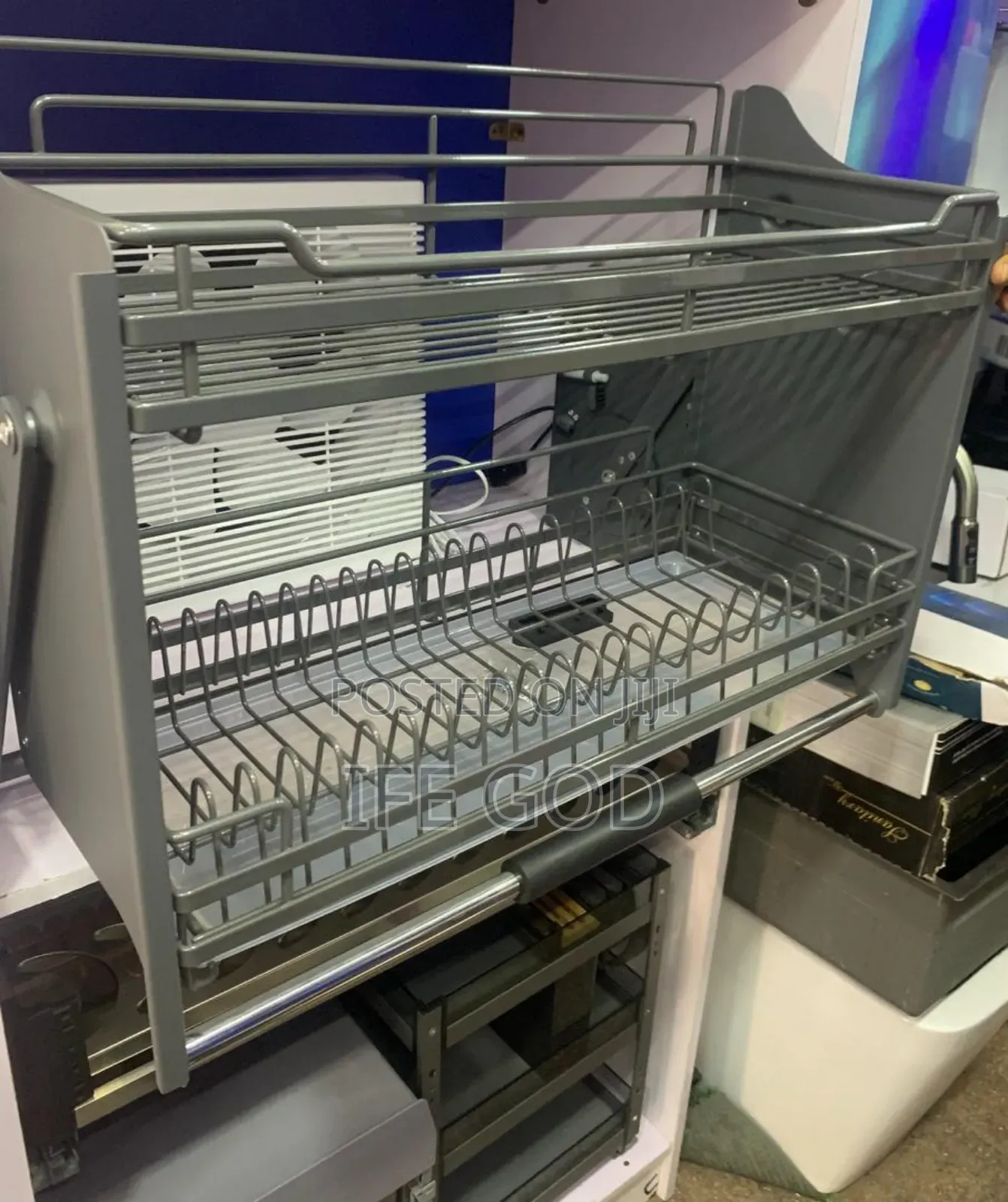 Original 80cm Inbuilt Cabinet Grey Pull Down Plate Rack Etc.