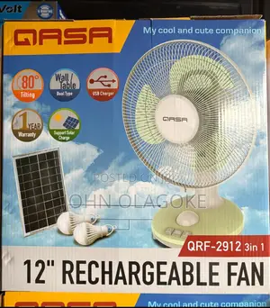 Qasa 12" Rechargeable Solar Fan With 2 Bulb and Solar Panel