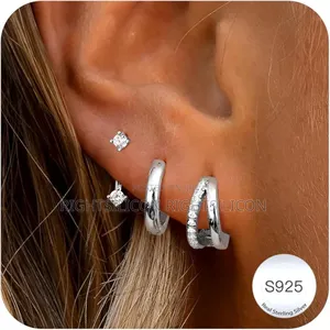 Usa Lolias 3 Pairs Sterling Silver Stud Hoop Earrings Set