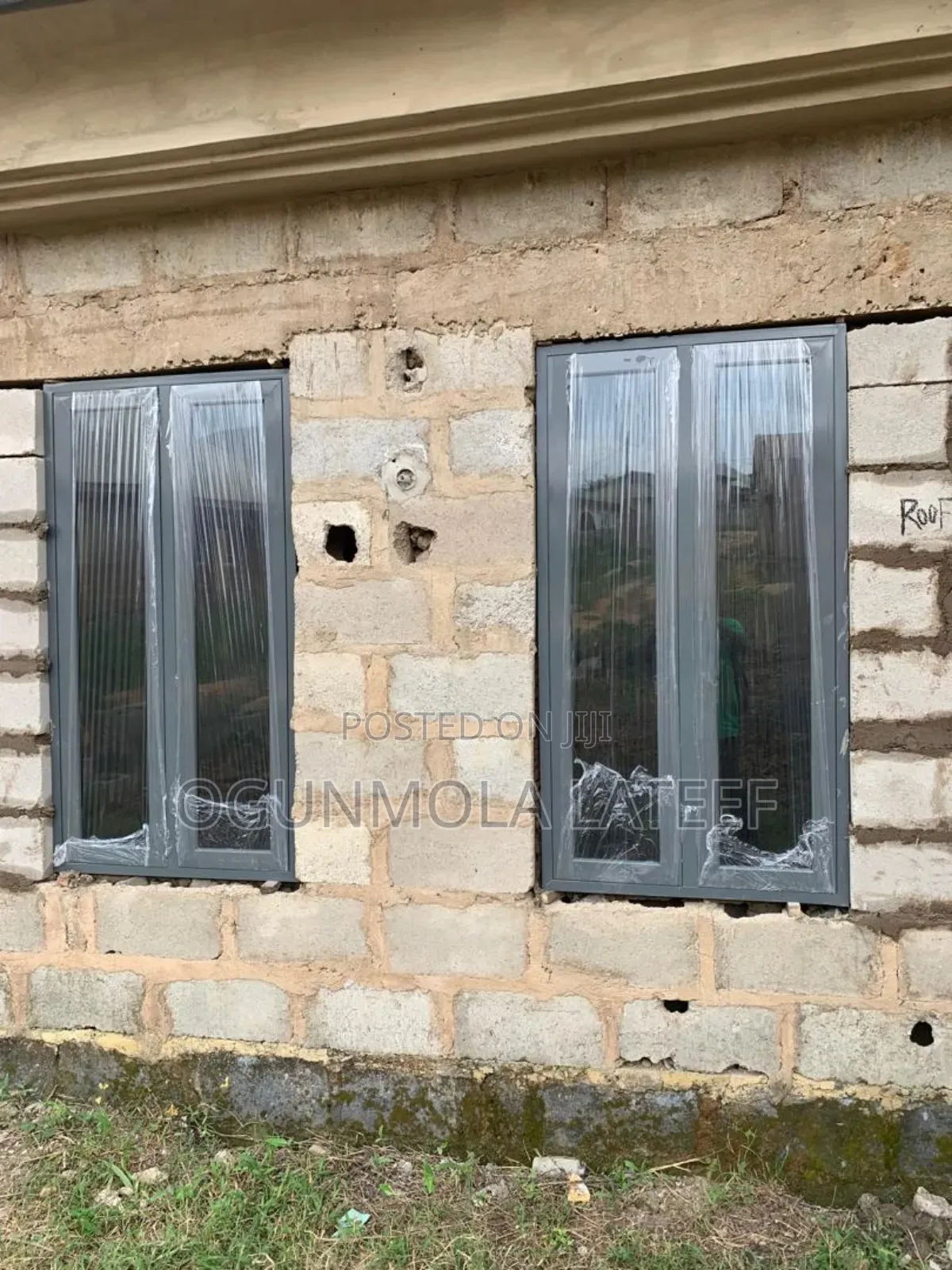 Grey Aluminum Casement Window With Net