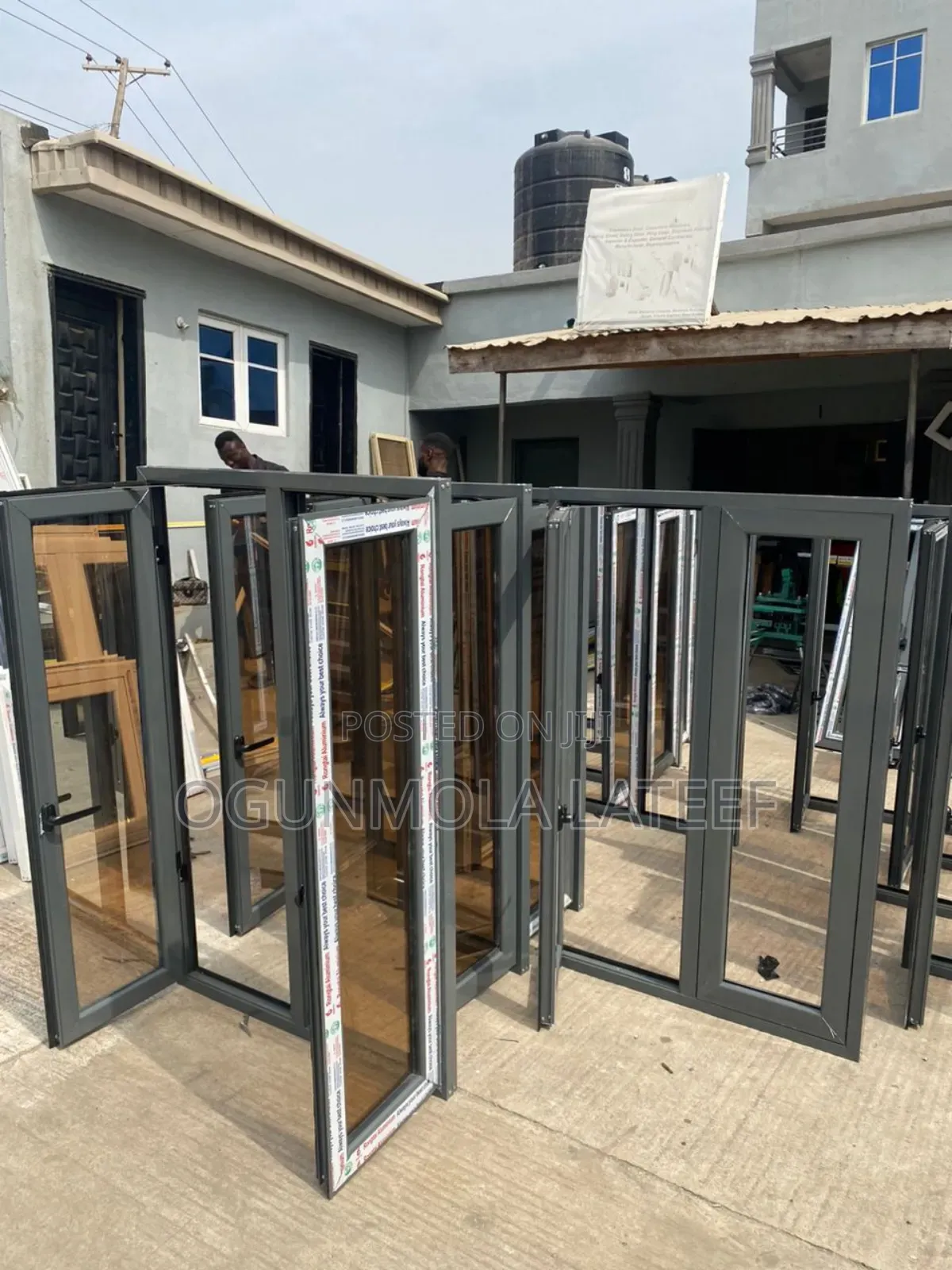 Grey Aluminum Casement Window With Net