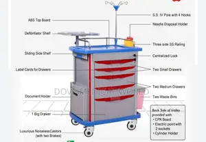 Abs Double-Side Drawers Medicine Trolley Trash Cart