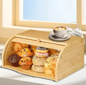 Bamboo Roll Top Wooden Cake/ Bread Storage Rack.