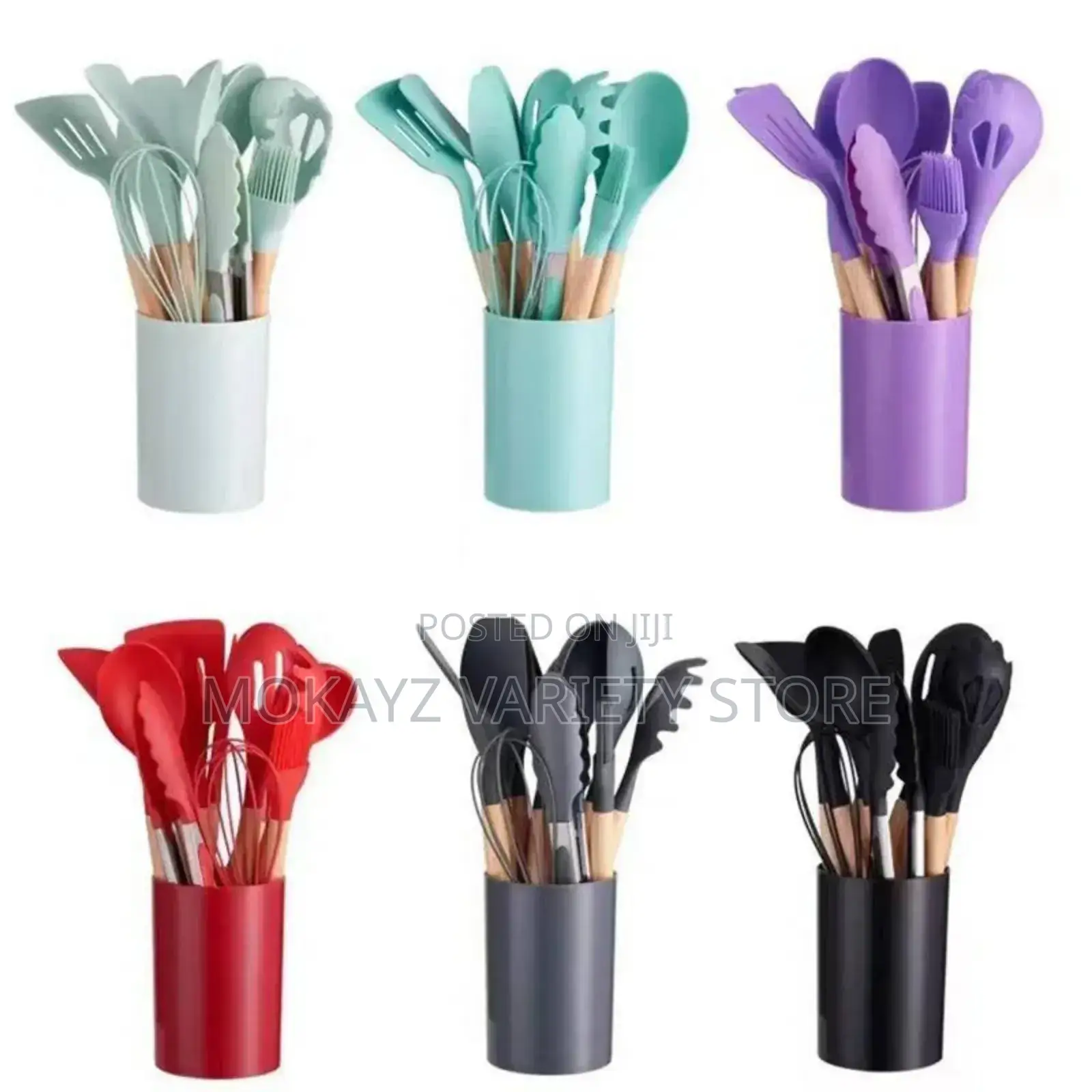 12pcs Silicon Non-Stick Cooking Spoon Set With Wooden Hand