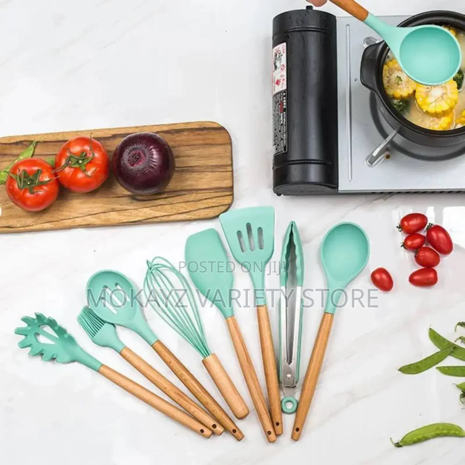 12pcs Silicon Non-Stick Cooking Spoon Set With Wooden Hand