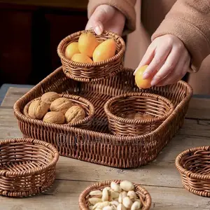 4 Dividers Multipurpose Woven Snacks/Food Storage Tray
