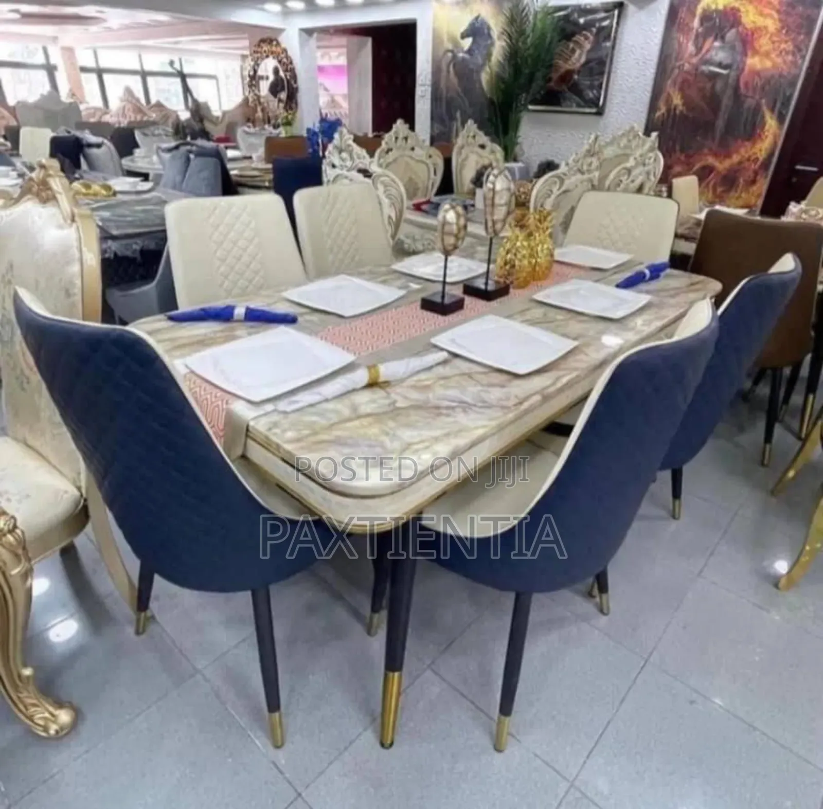 6 Seater Padded Marble Dining Set