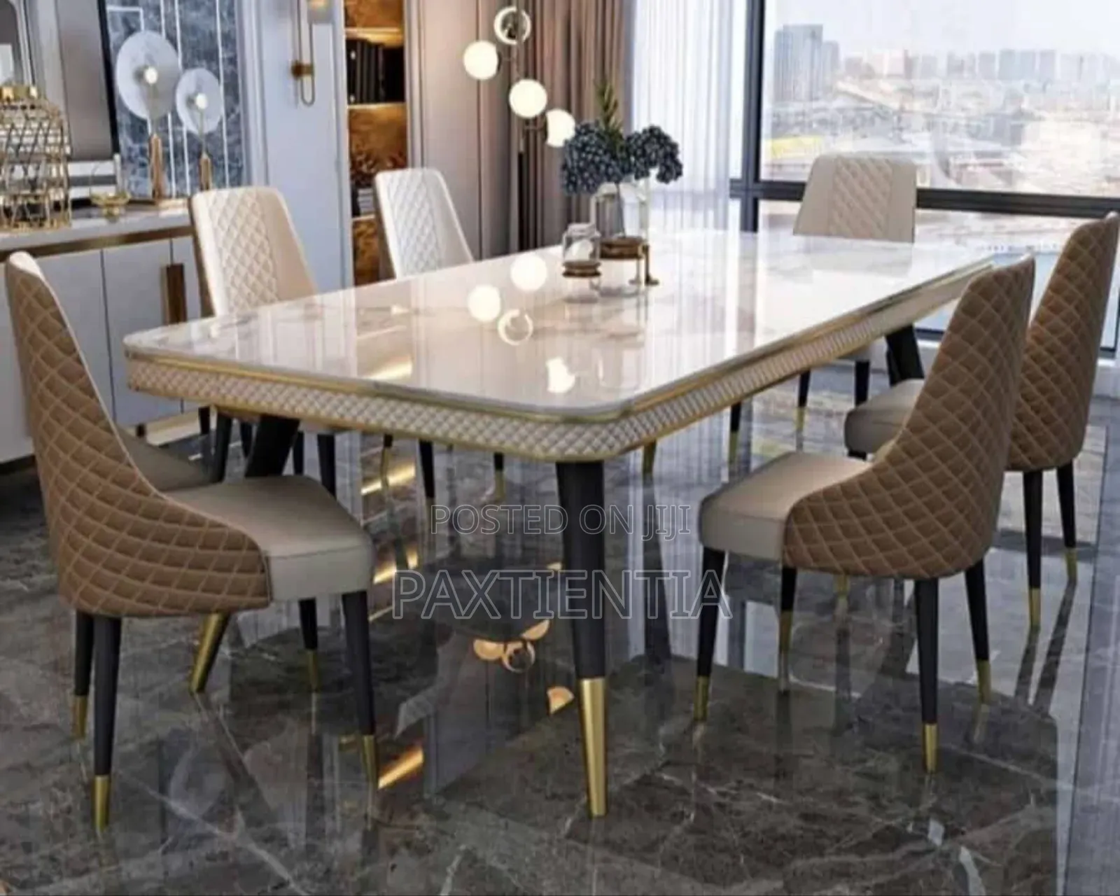 6 Seater Padded Marble Dining Set