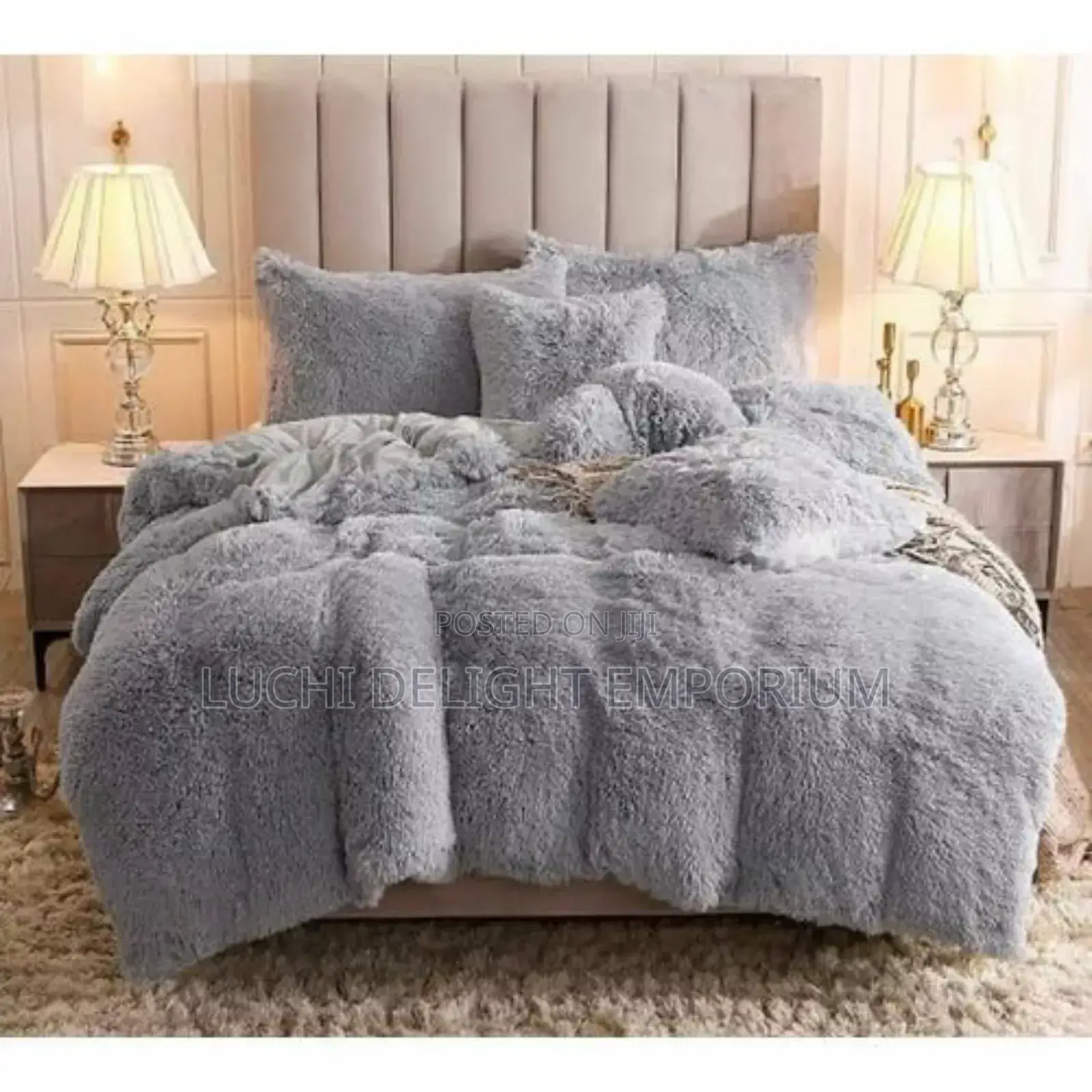 Spice Bedsheets Fur Duvet With Plain Bedsheet 4 Pillowcase