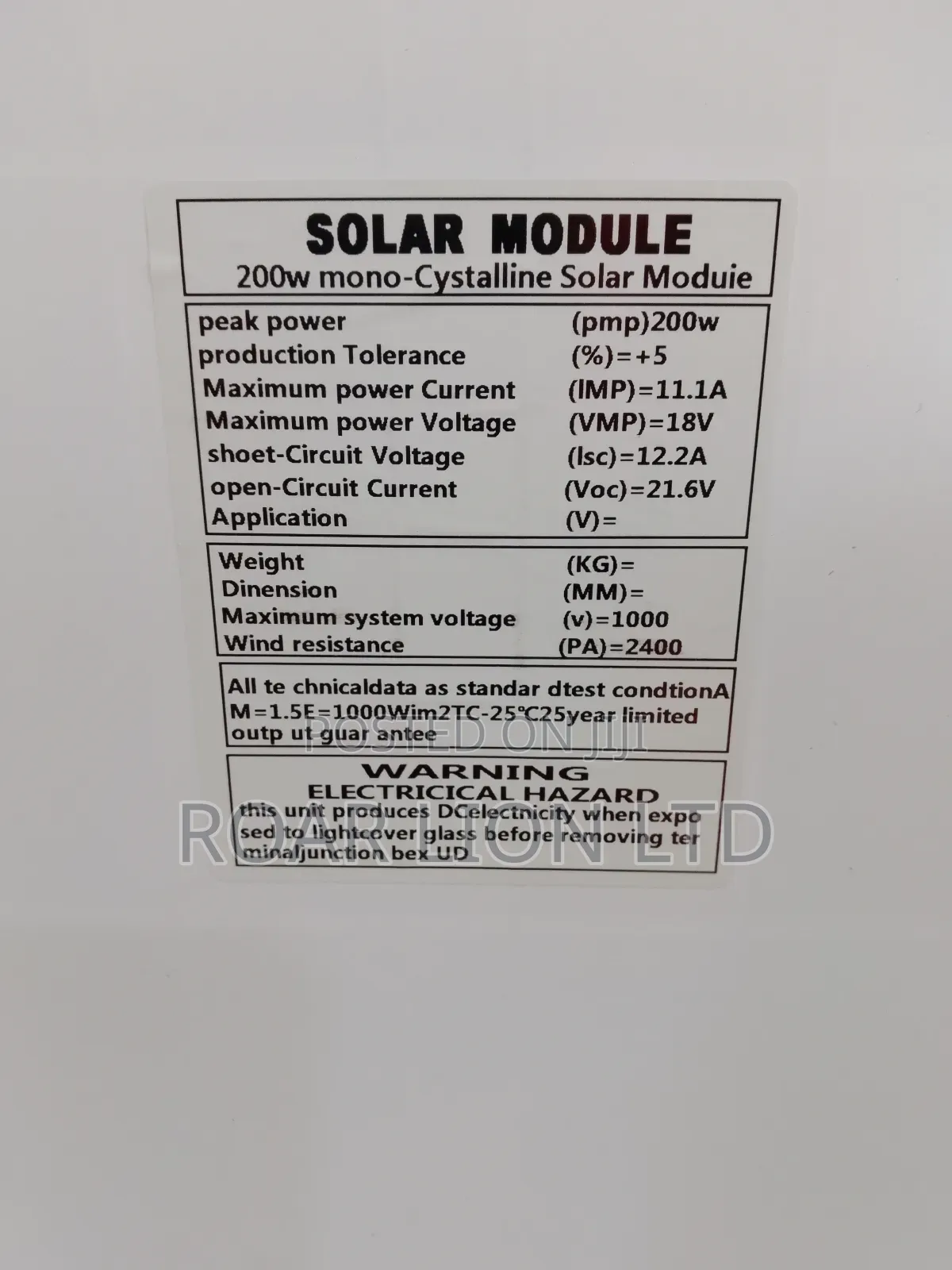 200w Mono Solar Module Panels 39cells