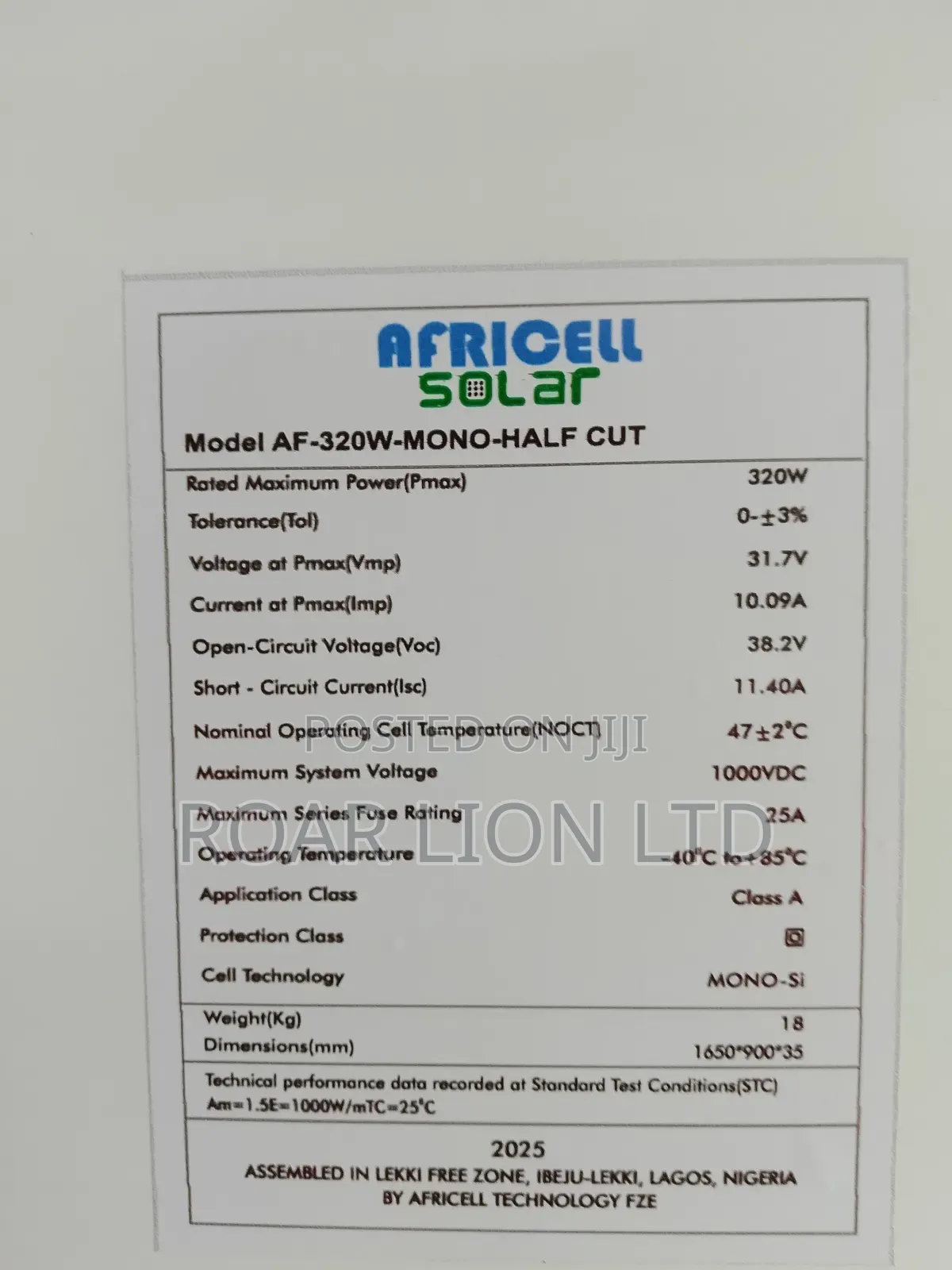 320w Africell Solar 60cells