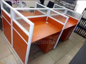 Brown 4 Man Workstation With 3 Storage Units Each