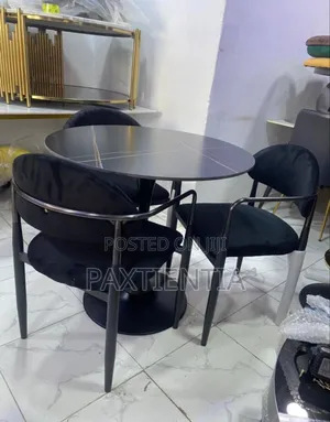 Black Suede Marble Table and Chairs Set