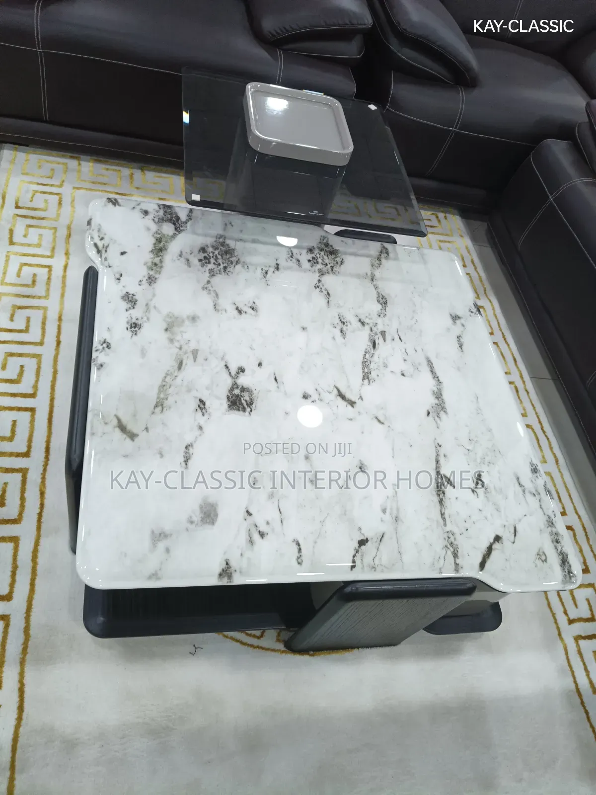 Square Mable Center Table With One Stool