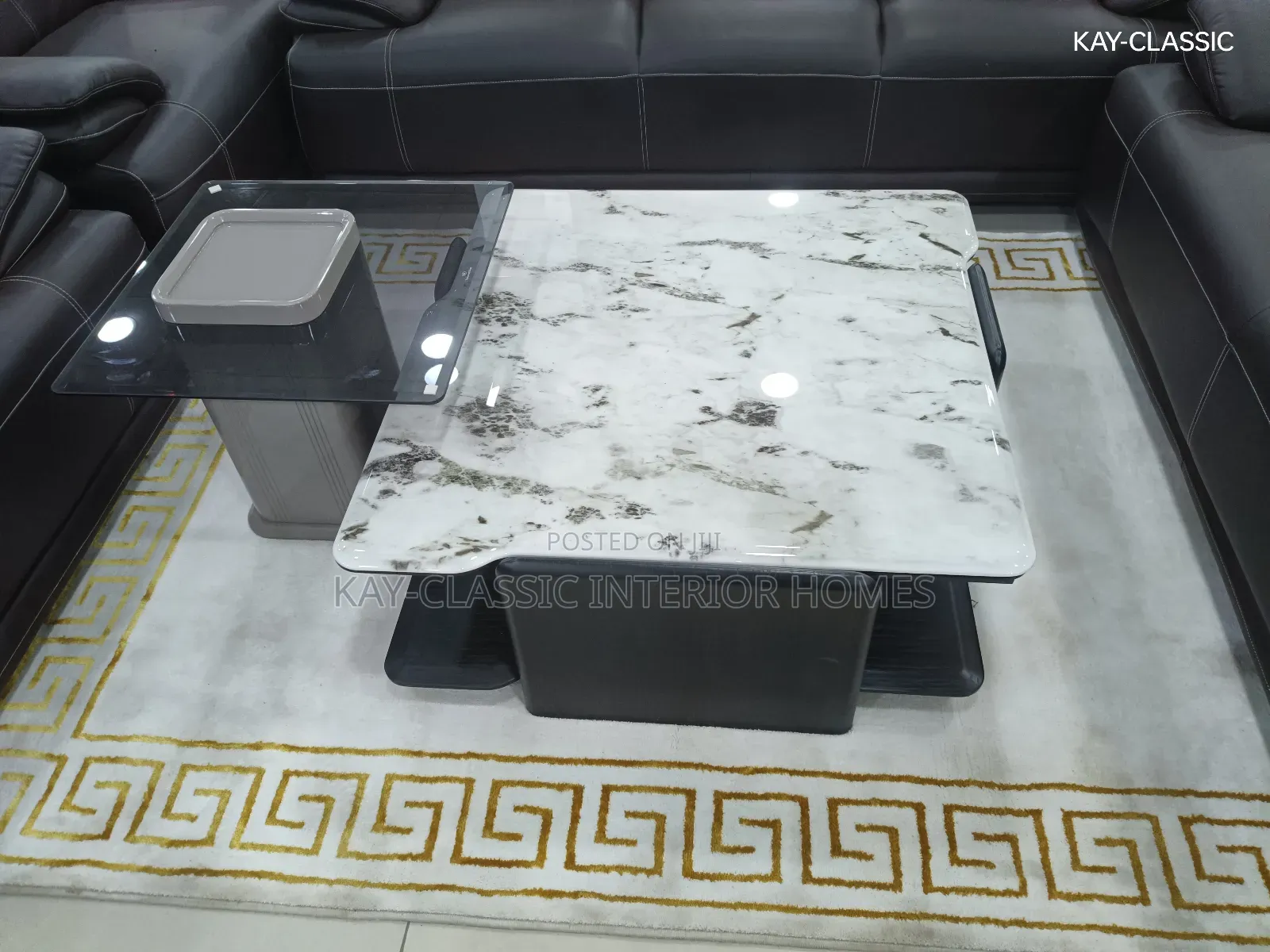 Square Mable Center Table With One Stool