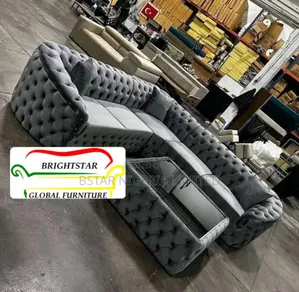 Elegant Tufted Velvet Sectional Sofa With Ottoman