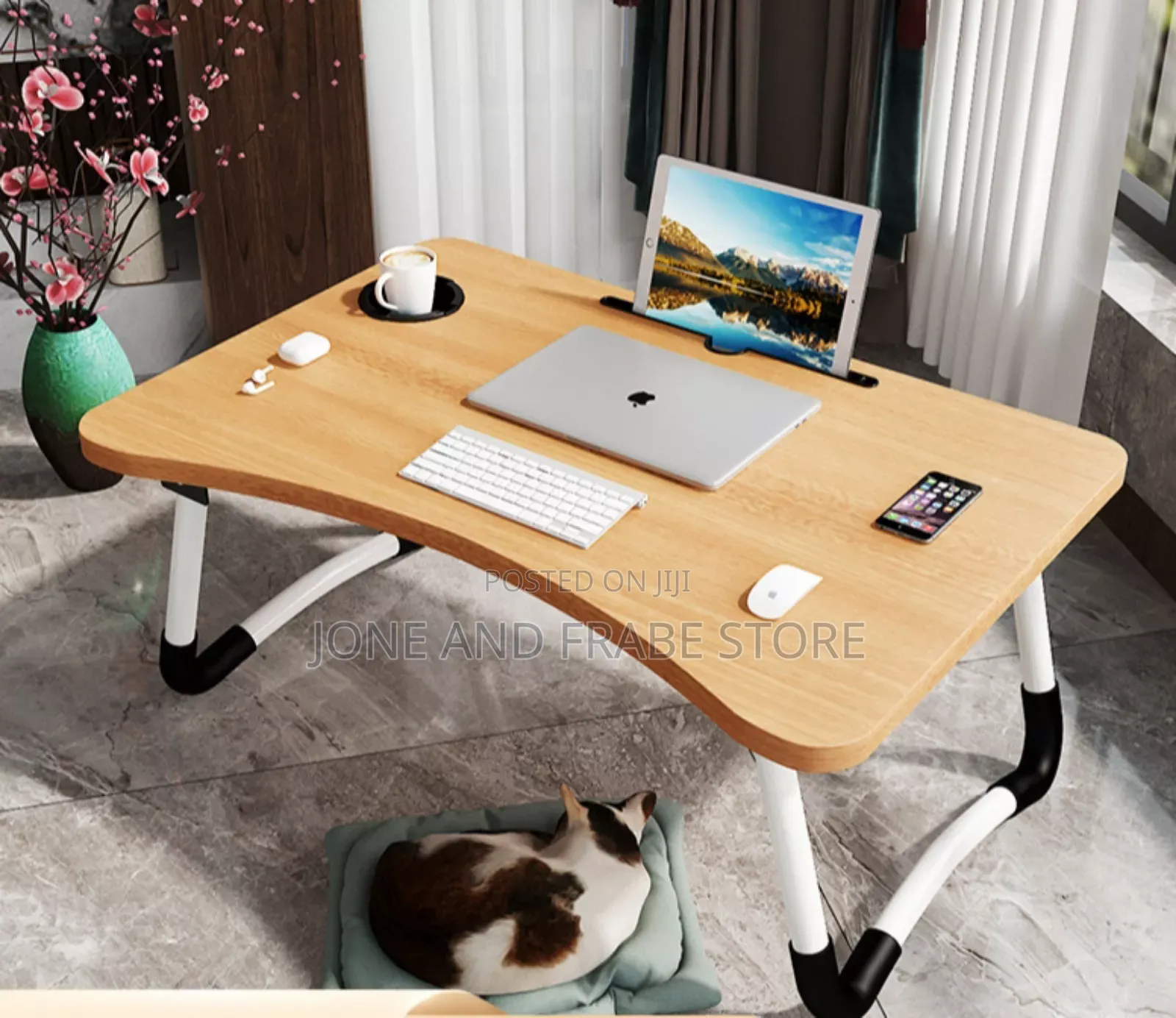 Multipurpose Foldable Laptop Bedside Table With Side Drawer