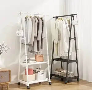 Removable Metal Coat Hanger With Wheel Storage Shelf