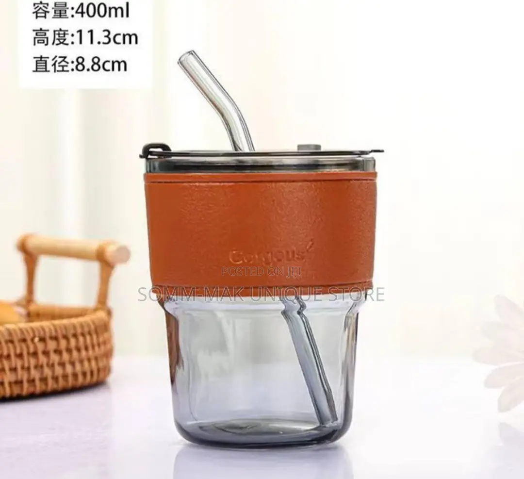 Slub Glass Cup With Protective Leather Sleeve